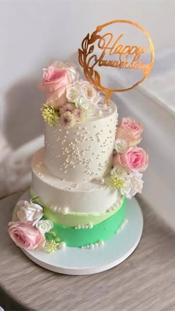 Three-tier floral anniversary cake